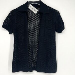 Vtg St. John Knits Cardigan Womens S Sweater Black Old Money Preppy‎ Open Knit